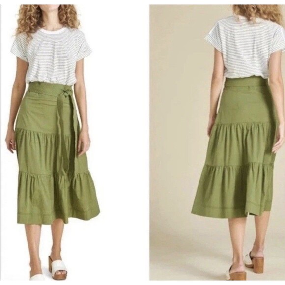 Veronica‎ Beard Trail Striped Tiered Midi Dress Women’s Medium Pima Cotton - Picture 2 of 9